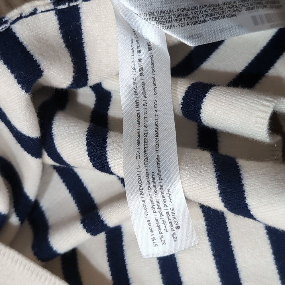 Zara Striped Knit Mini Dress Small Sailor Lapel Collar Pockets Cream Navy Costal - Picture 15 of 16